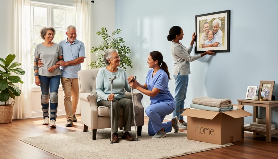 Older woman with hopeful expression looking out window with natural lighting