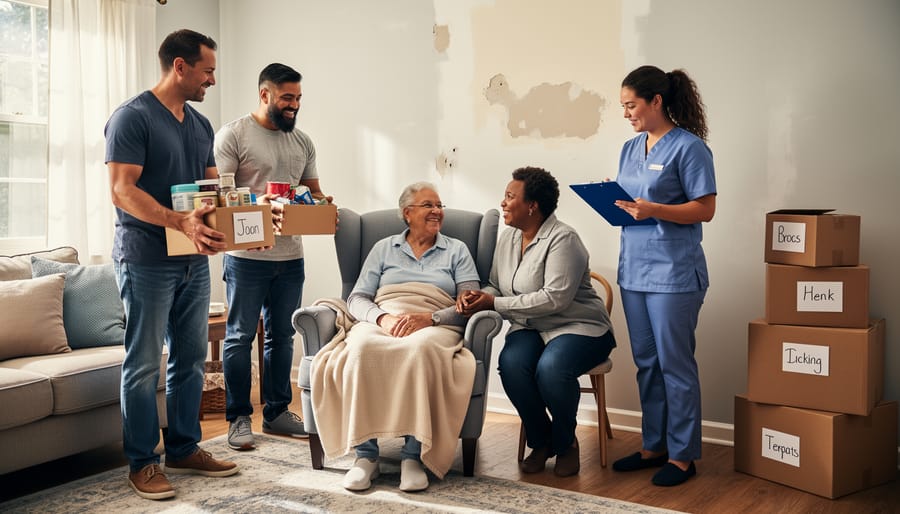 Diverse group of stroke survivors and supporters meeting in community room